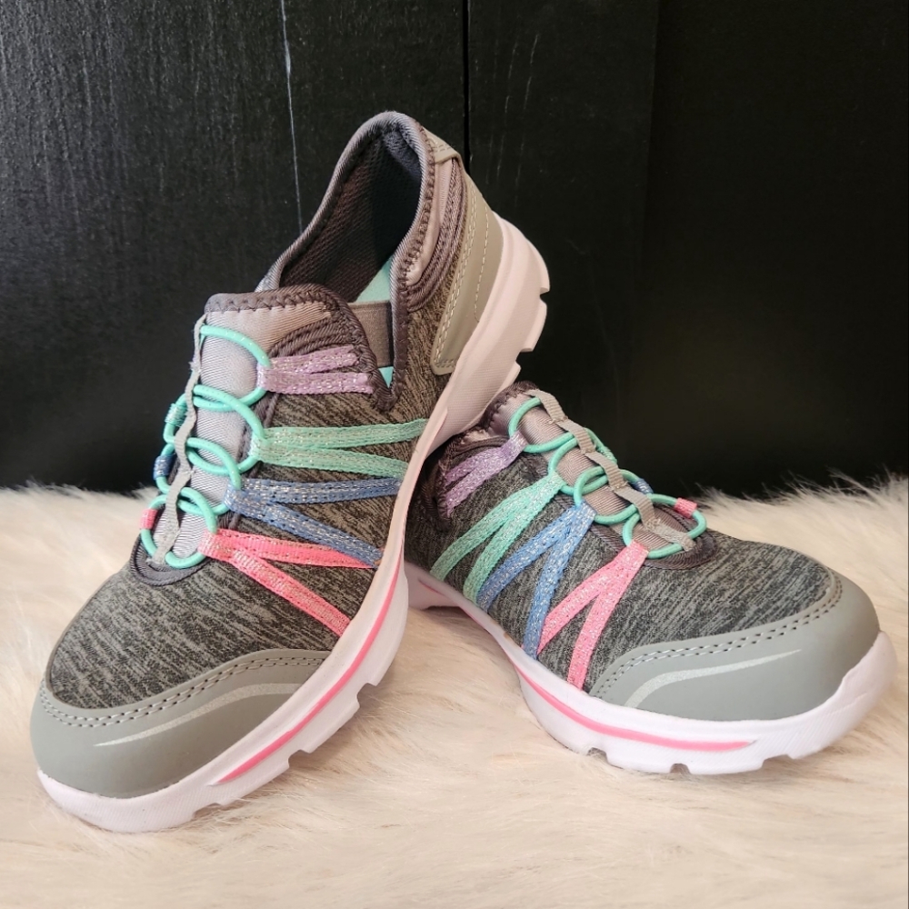 Gray Sneakers with Sparkly Multicolor Accents~size Girls 4/Womens 6